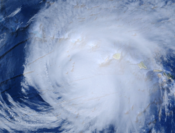 A satellite image shows Hurricane Nina over the Hawaiian islands in 1957. (Satellite)