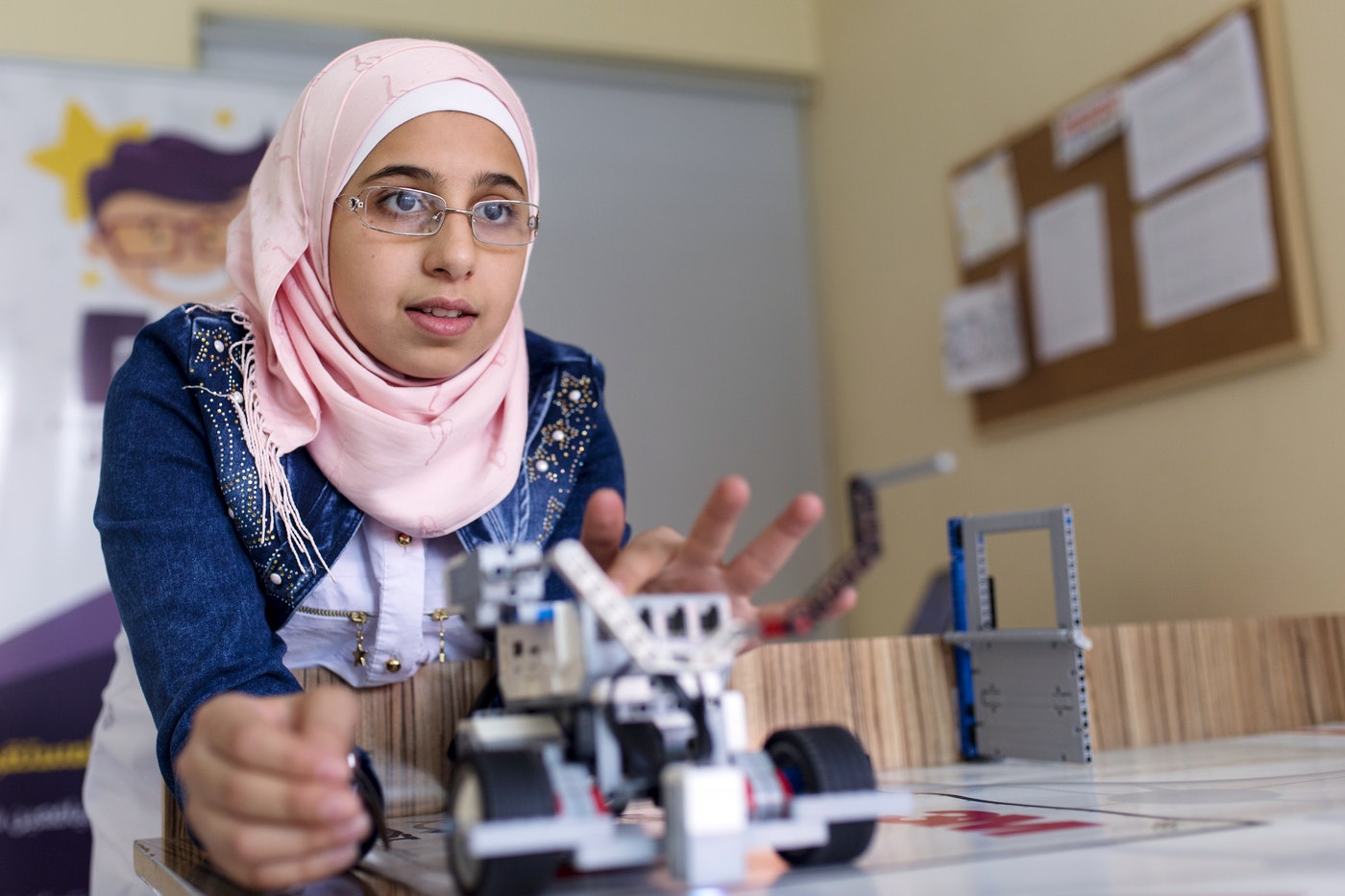 Ethar Kassab, 15, from Aleppo, is in 10th grade and attends a Syrian school in Gaziantep. After school, she attends a club run by a group of Syrian engineers and physics teachers that teaches children how to operate and program robots. (Rosie Thompson/ Theirworld)