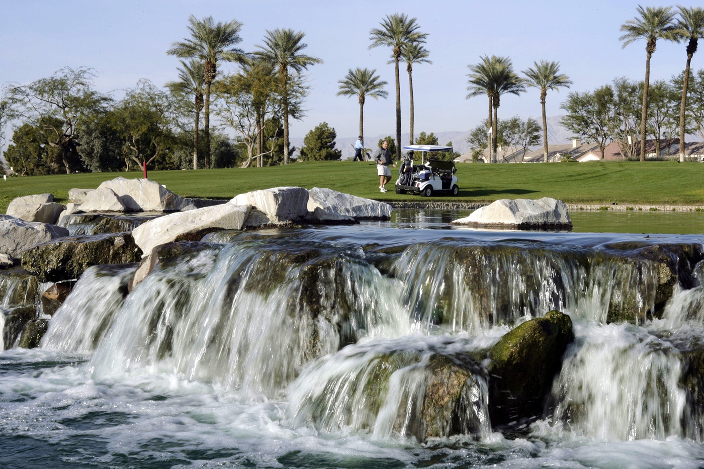 The 36-hole Mountain Vista golf course in Palm Desert features expansive greens and lush water features. A 2007 study by the U.S. Geological Survey showed that the entire Coachella Valley, including Palm Springs, Palm Desert and Indian Wells, had sunk by as much as a foot in some places due to groundwater overdraft. The Agua Caliente tribe now wants a role in managing the region’s groundwater. (Ric Francis, Associated Press)