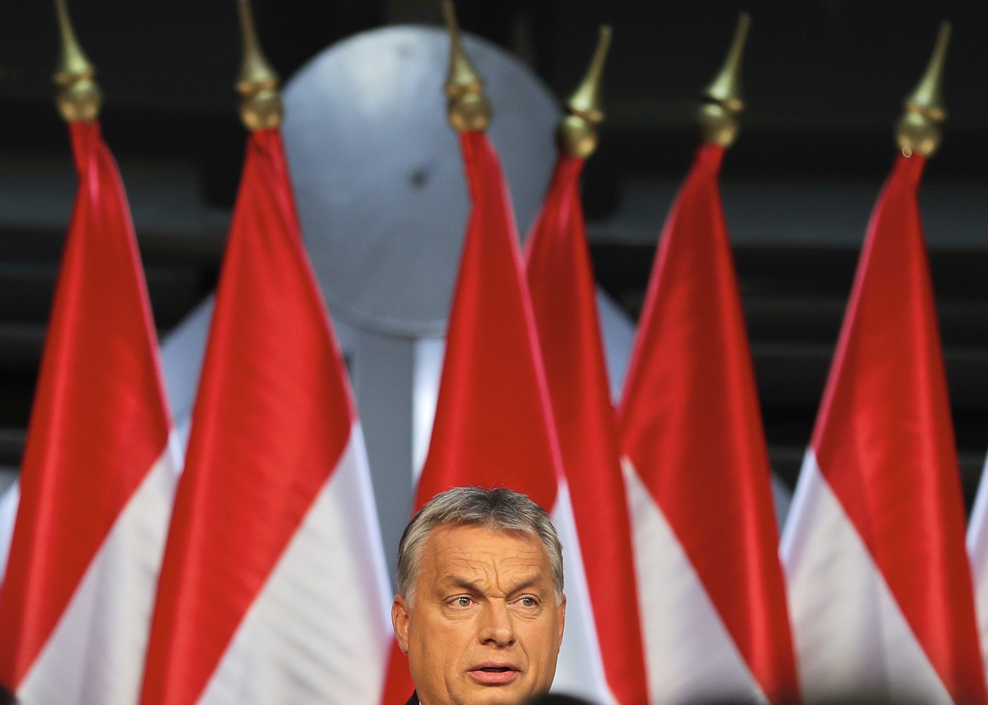 Hungarian premier Viktor Orban looks at supporters before delivering a speech. (AP/Vadim Ghirda)