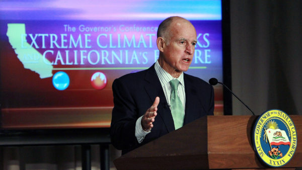 California Governor Jerry Brown speaks at the Governor's Conference on Extreme Climate Risks and California's Future in December 2011. JUSTIN SULLIVAN/GETTY IMAGES