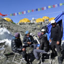 Sherpas sit at the Mount Everest base camp in April 2014. 
REUTERS/Phurba Tenjing Sherpa