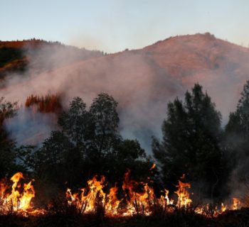 Smoke and flames are seen along Loma Prieta Avenue during the Loma Fire near Santa Cruz, California, U.S. September 27, 2016. REUTERS/Stephen Lam