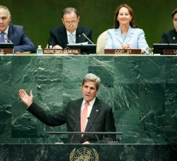 United States Secretary of State John Kerry addresses the meeting about the Paris Agreement on climate change, in the United Nations General Assembly, at U.N. Headquarters, Wednesday, Sept. 21, 2016. (AP Photo/Richard Drew)