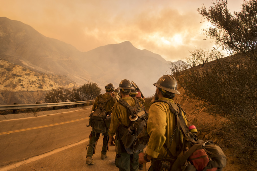 Firefighters were in the thick of battle with the Sand Fire – which raged in late July through the Santa Clarita Valley, north of Los Angeles – when Reveal arrived at the scene. Before it was contained, the Sand Fire burned more than 40,000 acres, destroyed 18 structures and killed one person.Credit: Stuart Palley for Reveal