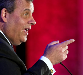 N.J. Gov. Chris Christie gestures while speaking at the Northern Virginia Technology Council (NVTC) in Tyson's Corner, Va., Friday, May 1, 2015. (AP Photo/Cliff Owen)