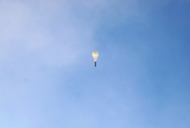 The Russian Army carries out an airstrike with a parachute mine on Ibin village in northwestern Aleppo province, Syria, on November 5, 2016. Mahmoud Faisal/Anadolu Agency