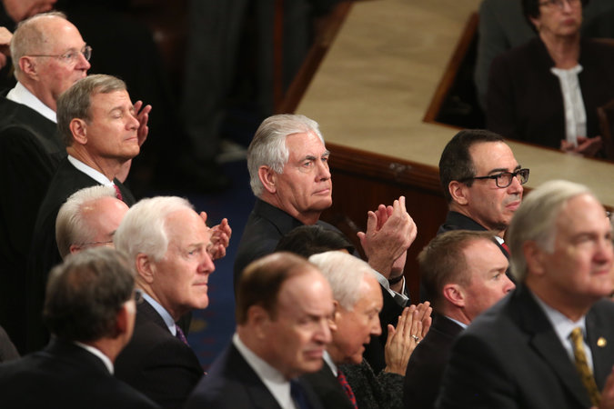 Secretary of State Rex Tillerson, center, is worried about the fallout if the United States withdraws from the accord. CreditAl Drago/The New York Times