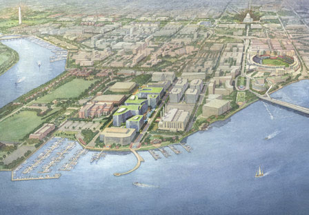 Arial view of Buzzard Point from Buzzard Point framework plan, 2015. (Photo courtesy of the DC Office of Planning)
