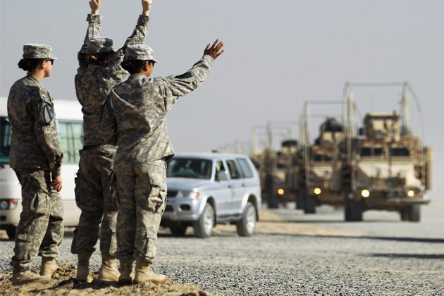 A section of the last American military convoy to depart Iraq from the 3rd Brigade, 1st Cavalry Division arrives in Kuwait in 2011. (Mario Tama/Getty Images)