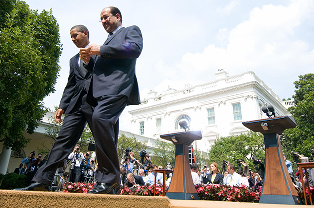 President Obama and Iraqi Prime Minister Nouri al-Maliki leave a joint press conference in the Rose Garden at the White House in 2009. (Saul Loeb/AFP/Getty Images)