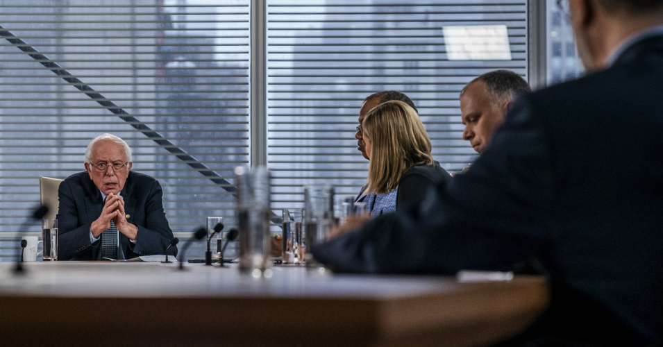 Senator Bernie Sanders during an interview with the editorial board of The New York Times in February, 2020. (Photo: Screengrab/NYT/Brittainy Newman)