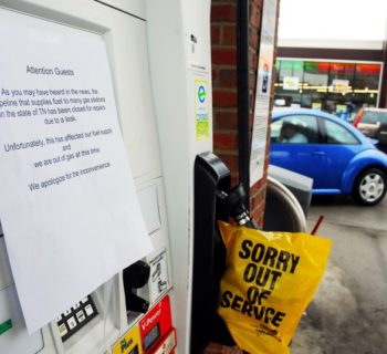 Out of fuel signs are pictured on gas pumps at a Twice Daily Shell station on West End Ave. and N. 17th Ave. S. in Nashville, Tennessee, U.S. September 17, 2016. REUTERS/David Mudd