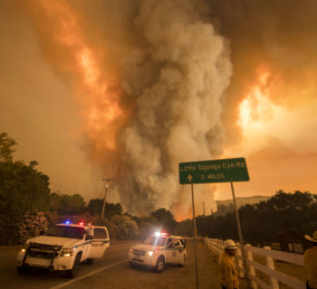 The Sand Fire burns in the Angeles National Forest Saturday July 23rd, 2016 under triple digit heat. The fire had burned 20,000 acres by Saturday evening and was 10% contained as firefighters battled low humidity, shifting wind, and high temperatures. An unknown number of structures were lost.