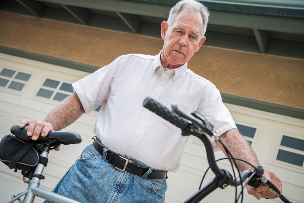 Tom Chudzinski, 62, stands with his bicycle, one of the few possessions he left Albuquerque, New Mexico, with after he spent 34 days in jail. Chudzinski ended up homeless because he couldn't get $50 to post bond following a drunken driving arrest that was later dismissed for lack of evidence.